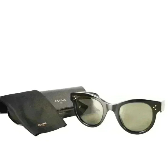 CELINE Black Round Polished Acetate Sunglasses  CL4003IN Italy w/ case - Picture 4 of 6